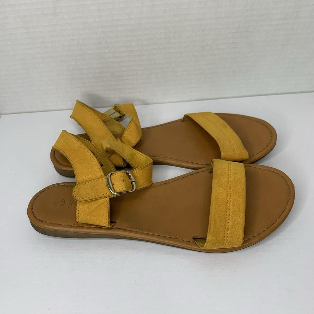 Rouge Helium Mustard Yellow Ankle Strap Flat Sandals